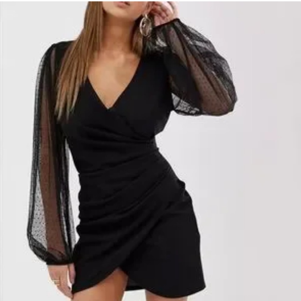 ASOS Black Dobby Sleeve Mini Dress